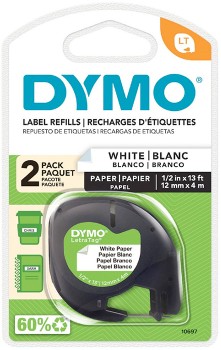 Dymo+LetraTag+Paper+Label+Tape+12mm+Black+on+White+2+Pack