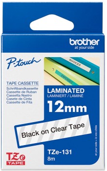 Brother-TZe-131-Laminated-Tape-12mm-x-8m-Black-on-Clear on sale