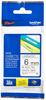 Brother+TZe-211+Laminated+Tape+6mm+x+8m+Black+on+White%2A