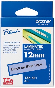 Brother-TZe-531-Laminated-Tape-12mm-x-8m-Black-on-Blue on sale