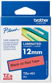 Brother+TZe-431+Laminated+Tape+12mm+x+8m+Black+on+Red%2A