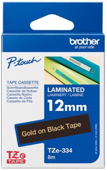 Brother-TZe-334-Laminated-Tape-12mm-x-8m-Gold-on-Black on sale