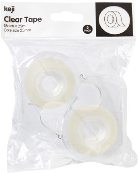 Keji+Clear+Adhesive+Tape+with+Dispenser+18mm+x+25m+2+Pack