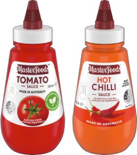 MasterFoods-Tomato-Hot-Chilli-or-Barbecue-Squeezy-Sauce-250mL on sale