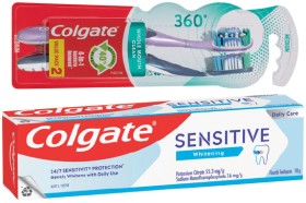 Colgate+Sensitive+Toothpaste+110g%2C+360%26deg%3B+Toothbrush+2+Pack+or+Plax+Mouthwash+500mL+Selected+Varieties%2A