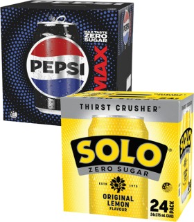 Pepsi+Max+or+Solo+Zero+Sugar+Soft+Drink+24x375mL