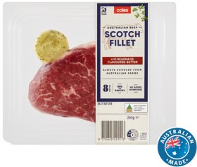 Coles-Australian-No-Added-Hormones-Beef-Scotch-Fillet-with-Barnaise-Butter-265g on sale