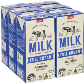 Coles-Multipack-Full-Cream-Milk-6x200mL on sale