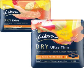 Libra+Dry+Pads+with+Wings+Ultra+Thin+or+Extra+12+Pack