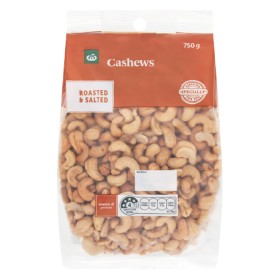 Woolworths-Cashews-Roasted-Unsalted-or-Roasted-Salted-750g-Pack on sale