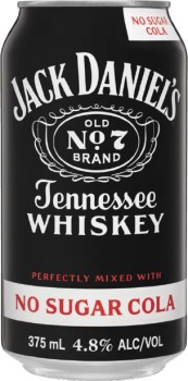 Jack-Daniels-Whiskey-No-Sugar-Cola-Cans-10-Pack-375mL on sale