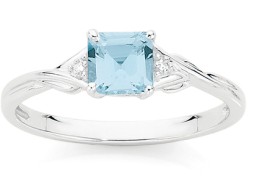 9ct-White-Gold-Aquamarine-Diamond-Ring on sale