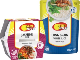 SunRice-Microwave-Rice-Pouch-250g-or-Rice-Cup-2-Pack-Selected-Varieties on sale