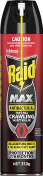 Raid-Max-Antibacterial-Fast-Kill-Crawling-Insect-Killer-Spray-350g on sale