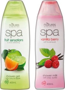 Natures+Organics+Spa+Shower+Milk+or+Gel+400mL+Selected+Varieties