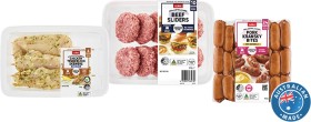 Coles+Entertaining+Chicken+Tender+Skewers+300g%2C+Beef+Sliders+500g+or+Pork+Kransky+Bites+400g