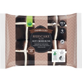 Woolworths-Indulgent-Mudcake-Filled-Hot-Cross-Buns-Pk-4 on sale
