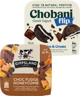 Chobani+Greek+Yogurt+Flip+or+Gippsland+Yogurt+140g+Selected+Varieties