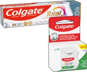Colgate+Total+Premium+Toothpaste+200g%2C+Mint+Waxed+Dental+Floss+100m+or+Optic+White+Mouthwash+500mL+Selected+Varieties