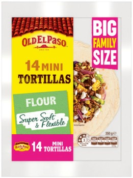 Old-El-Paso-Mini-Tortilla-Flour-Super-Soft-Flexible-14-Pack on sale