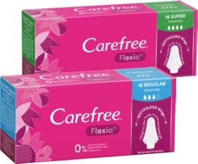 Carefree-Flexia-Regular-or-Super-Tampons-16-Pack on sale