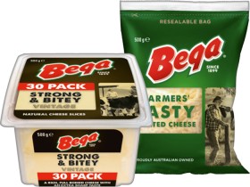 Bega-Grated-Cheese-Cheese-Slices-or-Block-500g-Selected-Varieties on sale