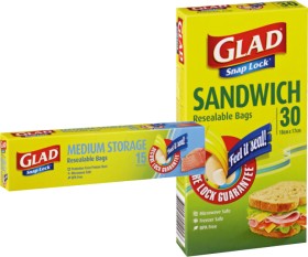 Glad+Snap+Lock+Storage+10%E2%80%9115+Pack+or+Sandwich+30+Pack+Resealable+Bags+Selected+Varieties