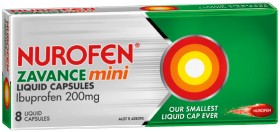 Nurofen-Zavance-Mini-Ibuprofen-200mg-Liquid-Capsules-8-Pack on sale