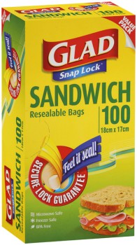 Glad-Snap-Lock-Resealable-Sandwich-Bags-100-Pack on sale