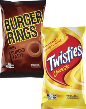 Twisties-Burger-Rings-or-Cheetos-80g-90g on sale