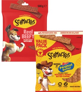Schmackos-Dog-Treats-450g-500g on sale
