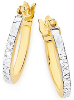 9ct+Two+Tone+Gold+10mm+Hoop+Earrings