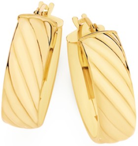 9ct+Gold+6x15mm+Half+Round+Twist+Hoop+Earrings