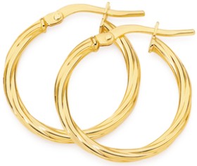 9ct-Gold-2x15mm-Twist-Hoop-Earrings on sale