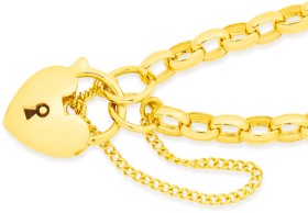 9ct+Gold+19cm+Solid+Oval+Belcher+Padlock+Bracelet