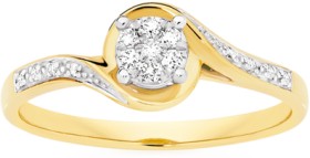 9ct-Gold-Diamond-Cluster-Swirl-Ring on sale