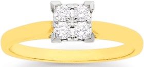 9ct+Two+Tone+Gold+Diamond+Square+Ring