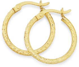 9ct-Gold-15mm-Diamond-cut-Hoop-Earrings on sale