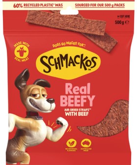 Schmackos-Strapz-or-Stix-Dog-Treats-450-500g-Selected-Varieties on sale