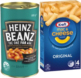 Heinz-Beanz-555g-Spaghetti-535g-or-Kraft-Mac-Cheese-205g-Selected-Varieties on sale