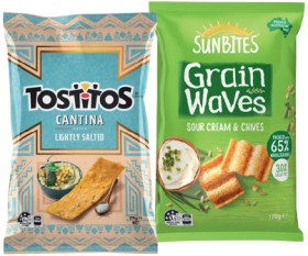 Sunbites-Grain-Waves-Wholegrain-Chips-170g-or-Tostitos-Tortilla-Chips-165175g-Selected-Varieties on sale