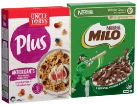 Uncle-Tobys-Plus-Cereal-410435g-or-Nestl-Milo-Cereal-330350g-Selected-Varieties on sale
