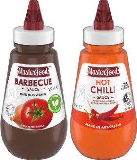 MasterFoods+Hot+Chilli%2C+Barbecue+or+Tomato+Squeezy+Sauce+250mL