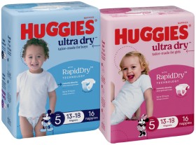 Huggies-Ultra-Dry-or-SkinProtect-Nappies-1428-Pack-Selected-Varieties on sale