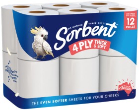 Sorbent+4+Ply+Thick+%26amp%3B+Soft+Toilet+Tissue+12+Pack