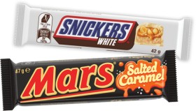 Snickers+White+Bar+42g+or+Mars+Salted+Caramel+Bar+47g
