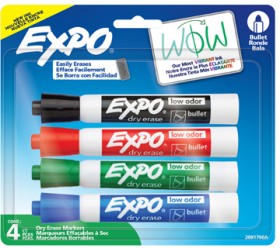 Expo-Whiteboard-Bullet-Tip-Markers-4-Pack on sale