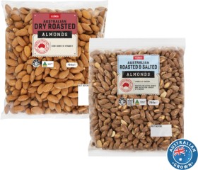 Coles+Australian+Dry+Roasted%2C+Natural+or+Roasted+%26amp%3B+Salted+Almonds+750g+Pack