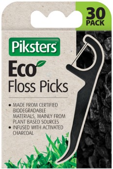 Piksters+Eco+Charcoal+Floss+Picks+30+Pack