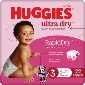 Huggies-Ultra-Dry-Girls-Nappies-Size-3-22-Pack on sale